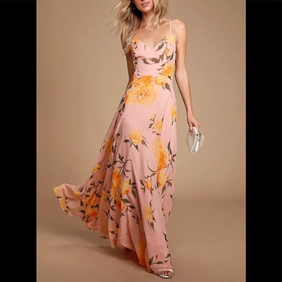 Lulu’s Endless Endearment Blush Floral Maxi Dress - Picture 1 of 13